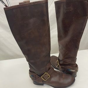 Lucky Brand Embroidered Leather Riding Boots 5 1/2